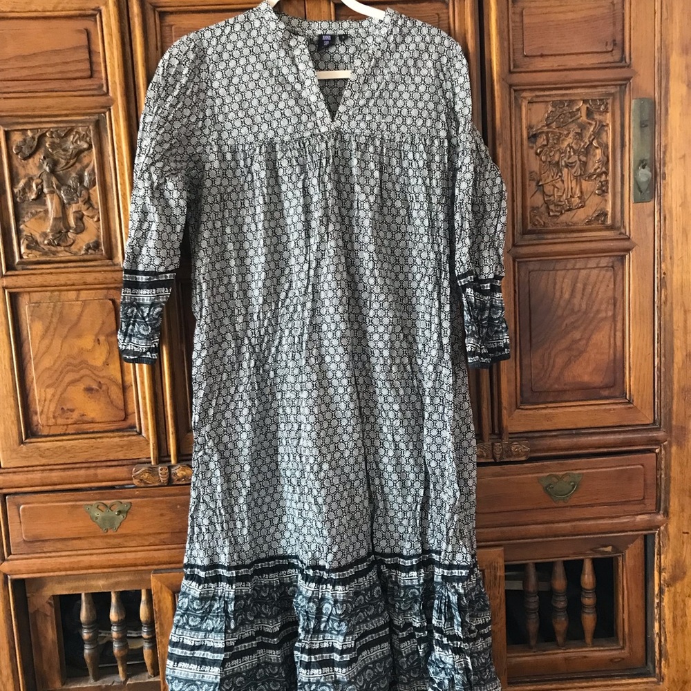 ANNA SUI Boho Indian Cotton Printed Midi Tunic Style Dress - Size Medium